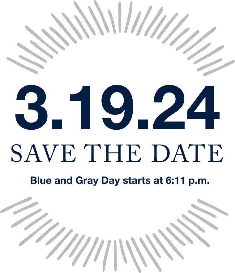 3.19.24 save the date. blue and gray day starts at 6:11pm
